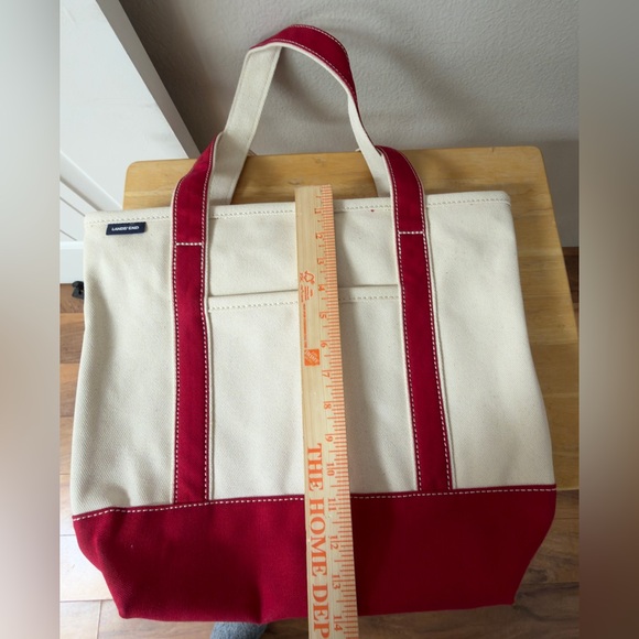 Lands End 100% Cotton Zip Top Canvas Heavy Duty Tote Bag L Ivory/Red | Travel - Picture 10 of 11